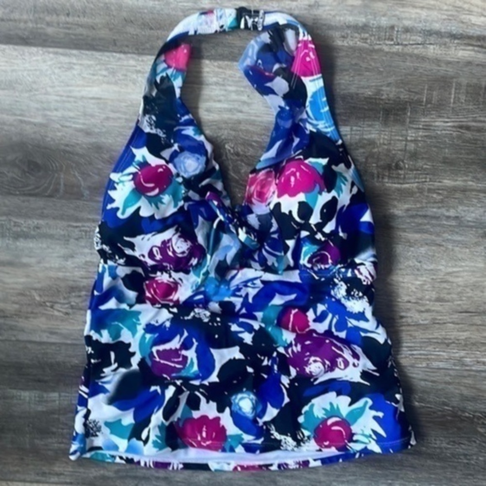 Catalina swim top floral blue pink halter size 8 or 10